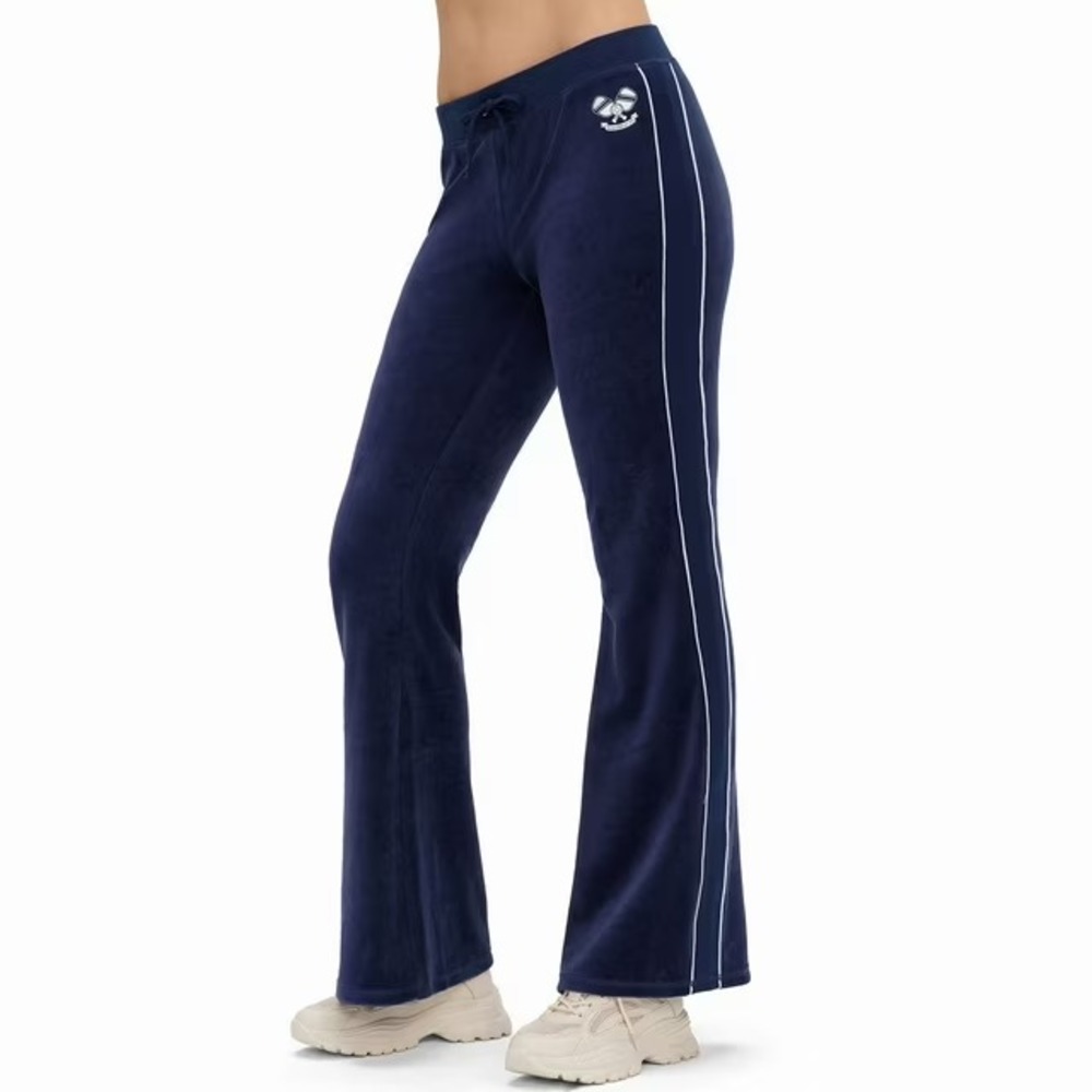 Juicy Couture Womens Velour Pickleball Pant Navy Blue XL Wide Leg Low Rise